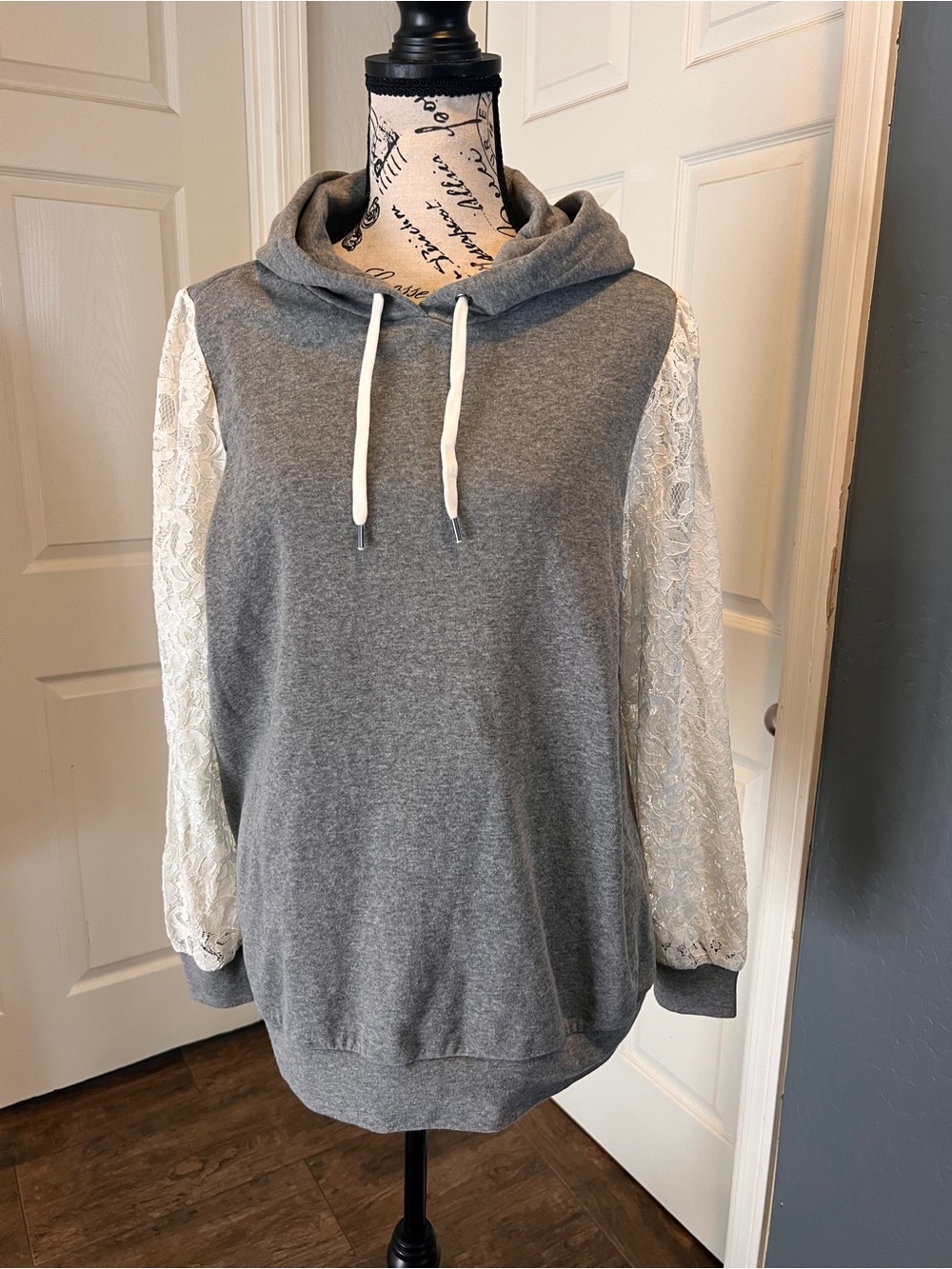 torrid Gray Hoodie with White Lace Sleeves